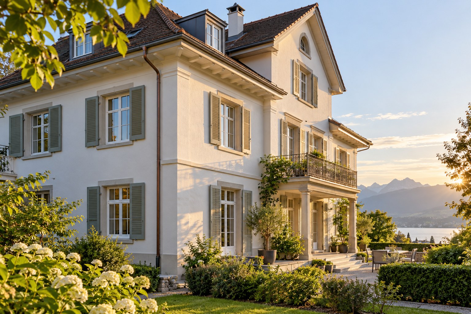 Helle Schweizer Fassade nach einer Renovation · Beispielbild